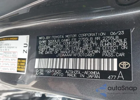 2023 Toyota Crown Xle из США, поврежденный, VIN JTDAAAAFXP3010487